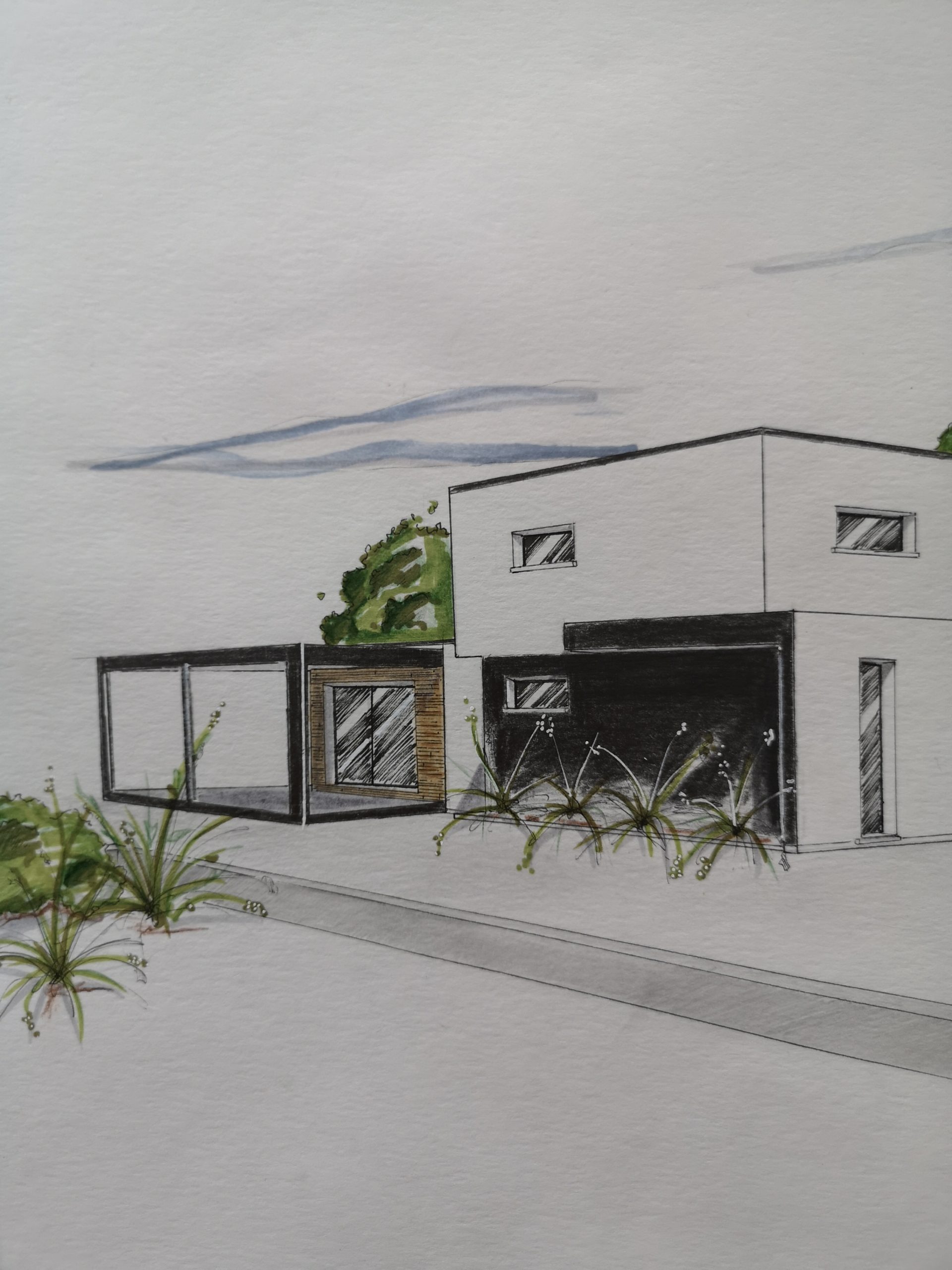 Croquis Maison a toit plat bas-rhin